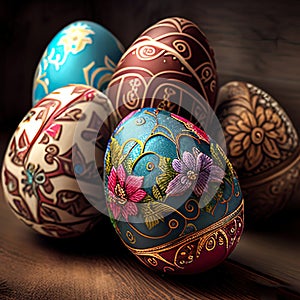 Easter eggs background Colorful Festive Easter Abstractly Decorated Eggs