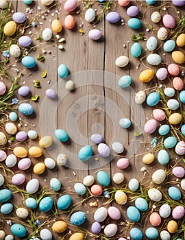 Easter eggs background illustration, border design, pattern