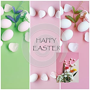 Easter eggs banner colorful pastel abstract modern template background collage set illustration pink yellow blue white pin