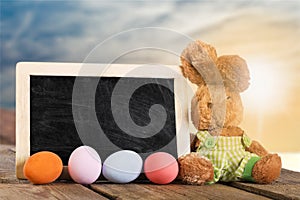 Easter eggs and banny on table