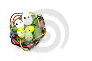 Easter eggs in the basket, Chickens in the eggs, Easter eggs, Happy easter card, Easter background, Ethernet cables nest,  Data
