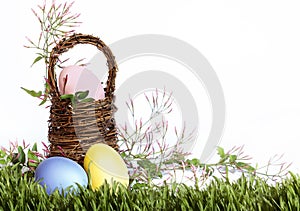 Easter Eggs Basket Grass Border