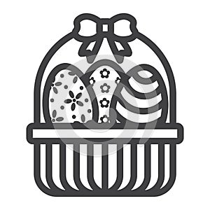 Easter Eggs In Basket line icon, easter