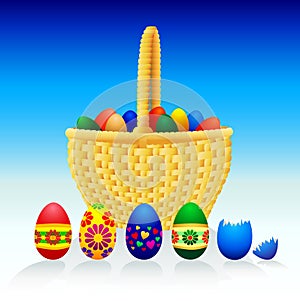 Easter Eggs and Basket - Vector