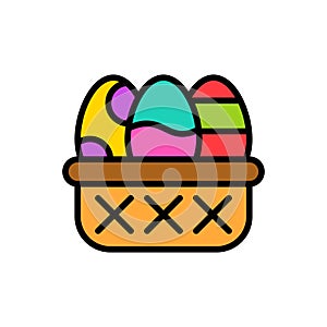 Easter eggs basket vector, Easter filled icon editable stroke