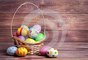 Easter eggs in the basket photo