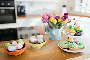 Easter eggs in beautiful kitchen