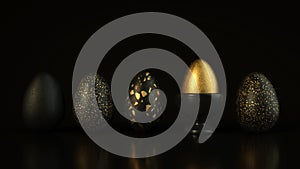 Easter eggs on black background. Easter concept. 3d render illustration