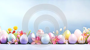 Easter eggs on blue background. Bold hues for seasonal projects.