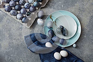 Easter eggs with blue cloth