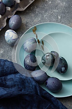 Easter eggs with blue cloth