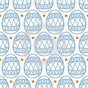 Easter eggs in blue outline and orange dots.