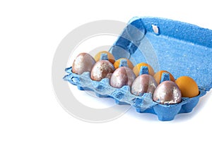 Easter Eggs Box. Copy space for text. Close up