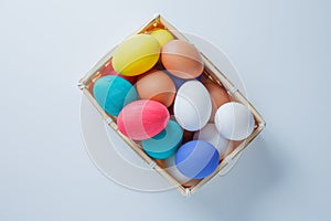 Easter eggs in box. happy easter. horizontal shot