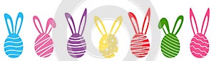 Easter eggs bunny colorful set silhouettes vector illustration, flat design