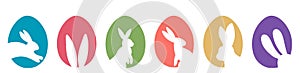 Easter eggs bunny colorful set silhouettes vector illustration, flat design