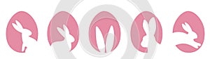 Easter eggs bunny pink set silhouettes vector illustration, flat design