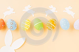 Easter eggs bunny and rabbit white paper cutting