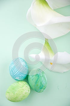 Easter eggs and calla lilies