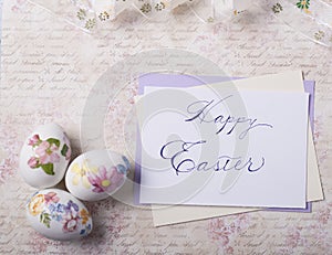 Easter eggs card with caligraphy fonts