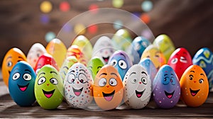 Easter eggs with cartoon smiles, laughter, bringing fun to the festival.AI Generated