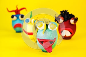 Easter Eggs Cartoonish Characters With Plasticine Eyes, Mouth and Hair Having an Expressive Faces