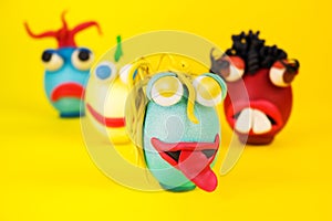 Easter Eggs Cartoonish Characters With Plasticine Eyes, Mouth and Hair Having an Expressive Faces