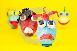 Easter Eggs Cartoonish Characters With Plasticine Eyes, Mouth and Hair Having an Expressive Faces