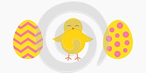 Easter eggs and chick symbols. Cute Easter