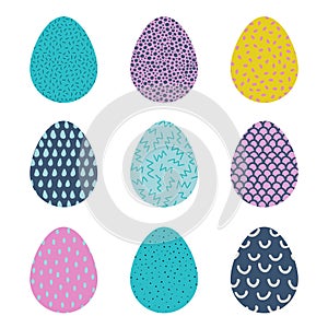 Easter eggs collection. Easter eggs with different hand drawn ornaments