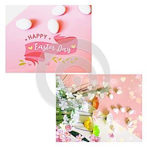 Easter  eggs colorful pastel abstract modern design template background set banner   collage set illustration pink yellow blue whi