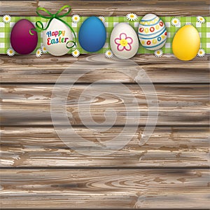 Easter Eggs Cover Worn Wood Green Cloth