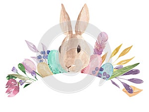 Easter Eggs Curved Arch Frame Rectangle Watercolor Bunny Feather Pastel Spring Leaves Floral