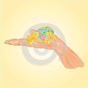 Easter eggs and daffodils in the palm vector