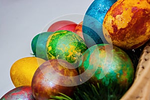 Easter eggs decor closeup marble egg soft focus