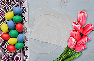 Easter eggs on dishcloth