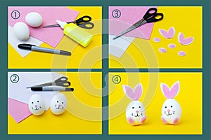 Easter eggs easter bunny rabbyt hand made of foamiran paper instruction step by step colorful