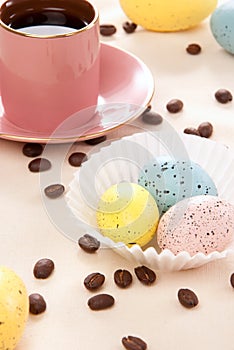 Easter eggs and espresso coffee cup