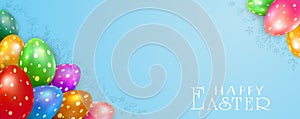 Easter Eggs and Floral Elements on Blue Banner