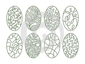 Easter eggs, floral, nature, leaf background collection, egg shaped vector illustration, oval geometric design elements set