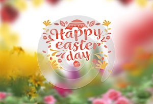 Easter eggs floral poster yeallow pink white green with text letter copy space holiday banner template greetings card