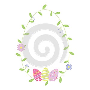 Easter eggs and flowers . Egg shaped frame border