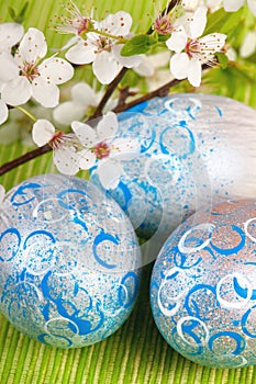 Easter eggs with fresh blossom