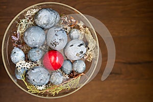 Easter eggs in glass bowl