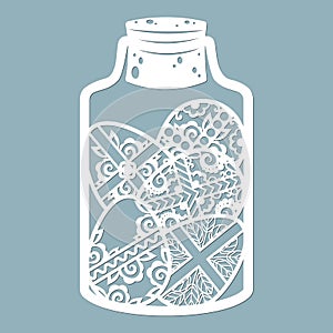 Easter eggs in a glass jar. Laser cutting. Vector illustration. Pattern for laser cutting, scrapbooking, plotter and