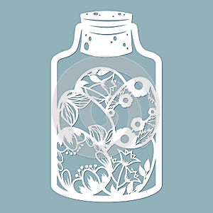 Easter eggs in a glass jar. Laser cutting. Vector illustration. Pattern for laser cutting, scrapbooking, plotter and