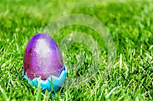 Easter eggs on the grass background photo