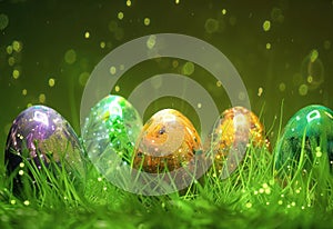 easter eggs in grass with colors green color