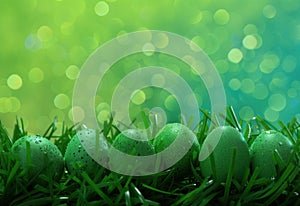 easter eggs in grass with colors green color