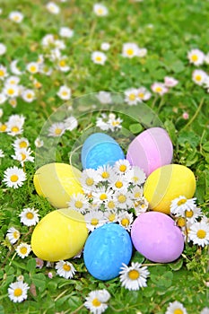 Easter eggs on the grass flower